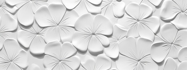 White bright abstract floral flowers leaves 3d tiles wall texture background banner panorama, flower leaf pattern illustration Generative AI