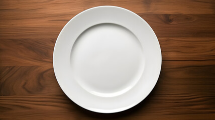 a white plate on wooden background Generative Ai