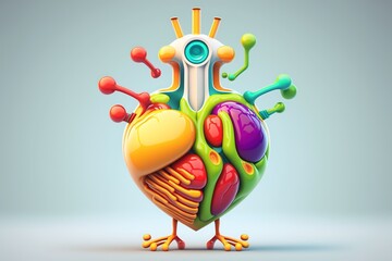Heart. Cute cartoon healthy human anatomy internal organ character set with brain lung intestine heart kidney liver and stomach mascots. parts of living body organs in animated form.