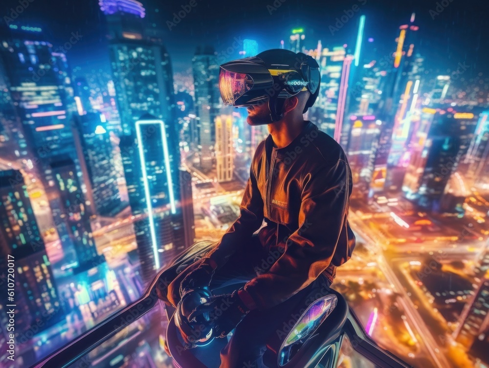 Aufkleber a man sitting on a ledge with a helmet on. generative ai image.