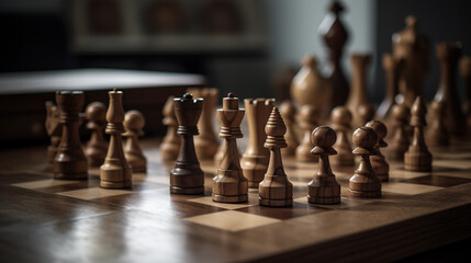 A close up view of board with chess. Created using Generative AI technology.