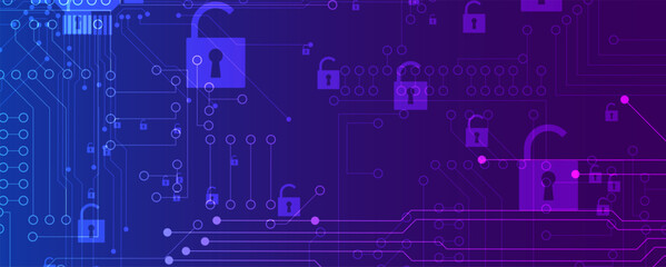 internet digital security technology concept for business background. Lock on circuit board
