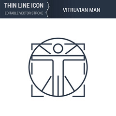 Vitruvian Man Symbol. Thin Line Icon for Biochemistry and Genetics. Stroke Pictogram for Web Design. High-Quality Outline Vector Concept. Premium Monoline Beauty. - 610720269