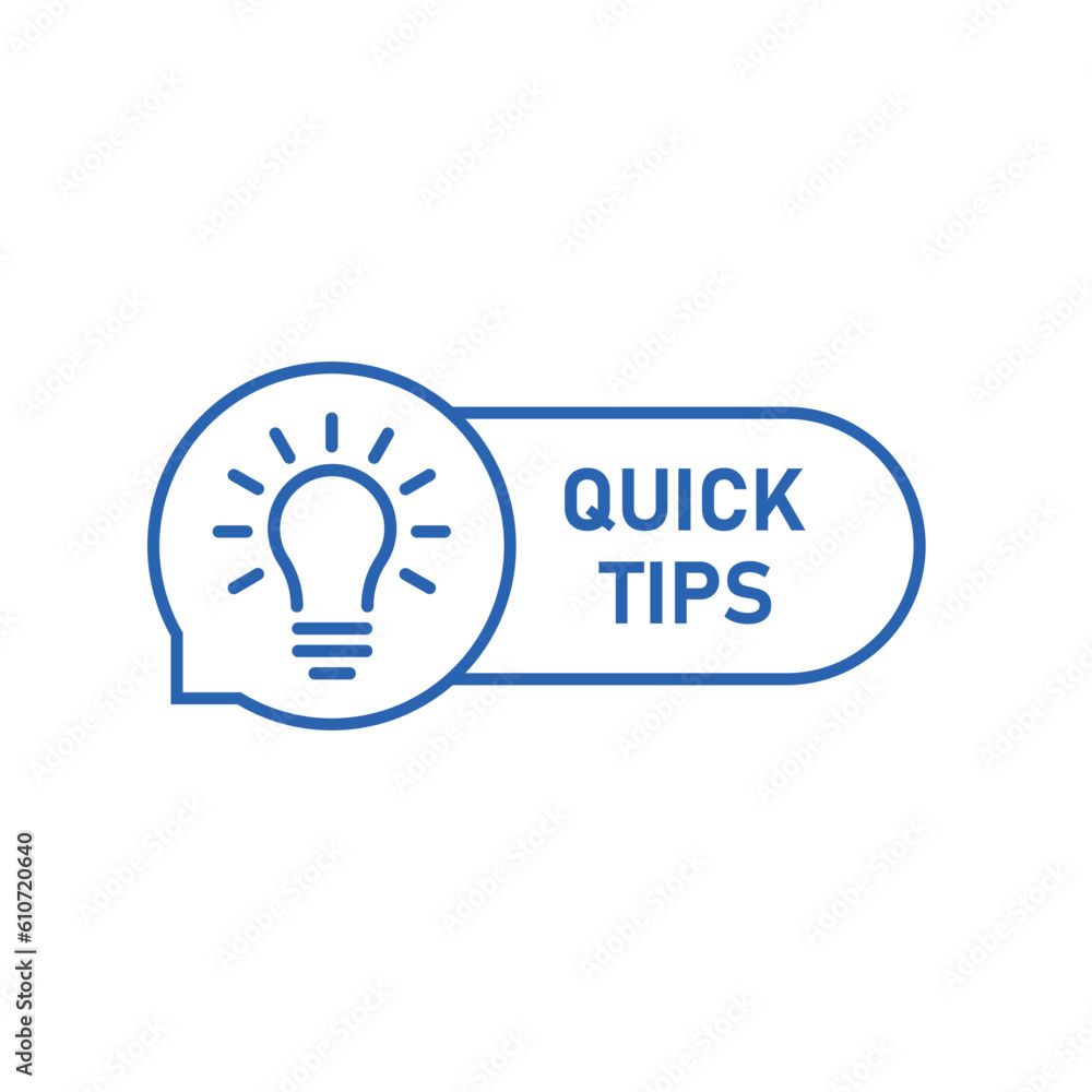 Poster thin line speech bubble with text quick tips. concept of interesting facts symbol or useful instant 