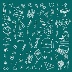 A set of doodle school badges with doodles.School education. Let's go back to school doodle drawing. Vector