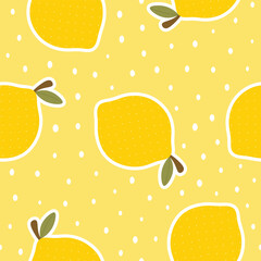 Cute lemon fruit kawaii face seamless pattern, abstract repeated cartoon background, vector illustration - 610721695
