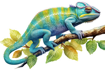 Chameleon on a tree branch transparent background, PNG ,Generative AI