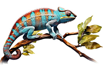 Chameleon on a tree branch transparent background, PNG ,Generative AI