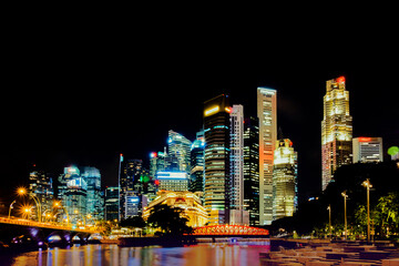 Singapore Skyline. Singapore business district at night light