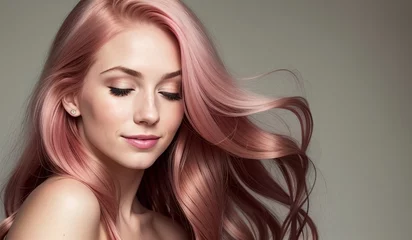 Beautiful pink haired woman with long shiny hair, generative ai image, fashion, beauty © inspiretta