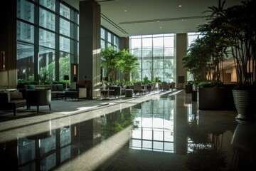 Splendid hotel lobby interior natural sunlight