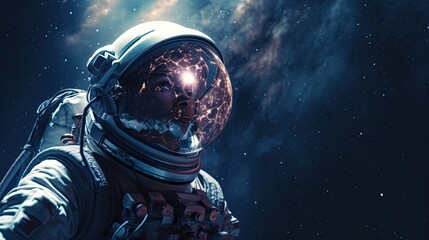 Obraz na płótnie Canvas Astronaut in spacesuit exploring dark outer space