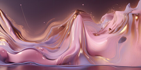 Pink and golden swirls morphing abstract fluid art
