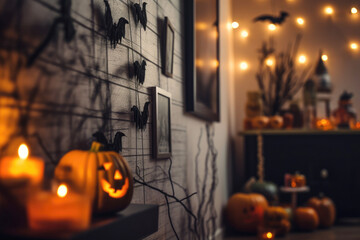 Halloween decoration in house living room interior