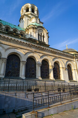Fototapeta premium Alexander Nevski Cathedral in the city of Sofia in Bulgaria, with the light of dawn on a day with clear skies.