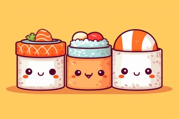 Cute sushi image kawaii colour white background, generative AI