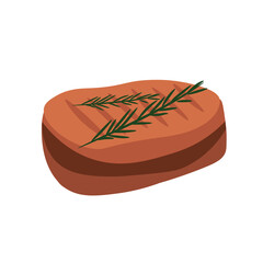 Tasty grilled steak with rosemary on white background