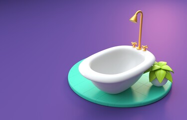 Isolated 3D Bathtub. 3D Illustration