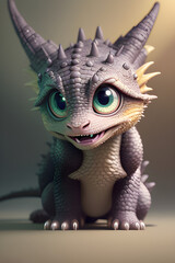 Naklejka premium Cheerful baby dragon, generative ai