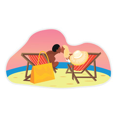 Loving couple kissing during romantic date on beach at sea resort