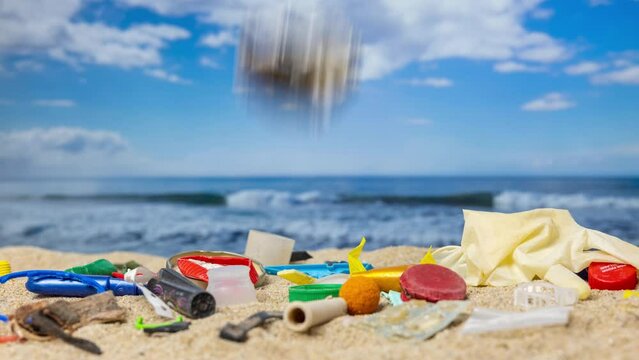 trash dropped on beach 