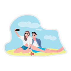 Couple taking selfie on beach at sea resort