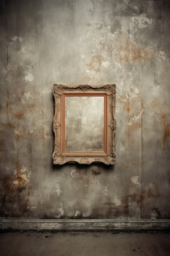 Empty picture frame, mirror hanging on the wall.