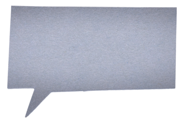 Gray blank cut out paper cardboard speech bubble of rectangular shape with copy space for text on transparent or white background
