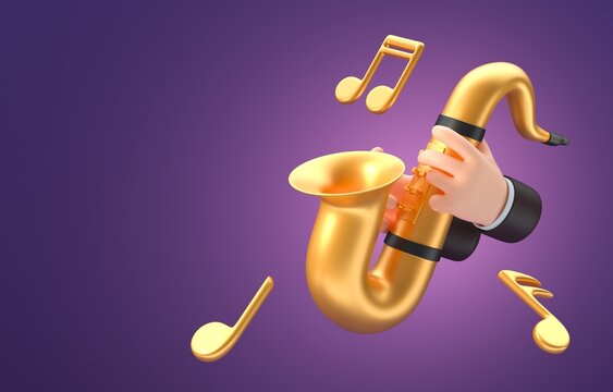 Isolated 3D Saxophone. 3D Illustration