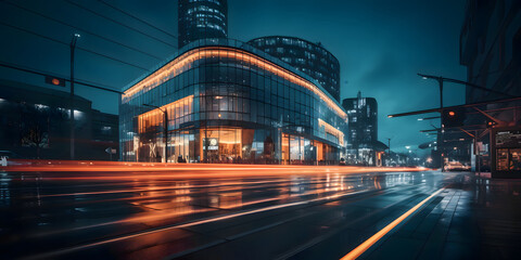 Fototapeta na wymiar Urban modern city buildings in the night - Pop neon colors - Generative AI