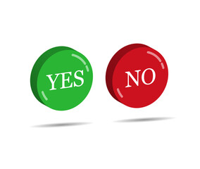 Red and green three-dimensional buttons with the words YES and NO