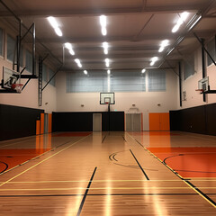 Large training hall for basketball, basketball is a world popular sport invented in America, AI generated content.