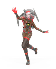 vintage astronaut girl is running in pin up style