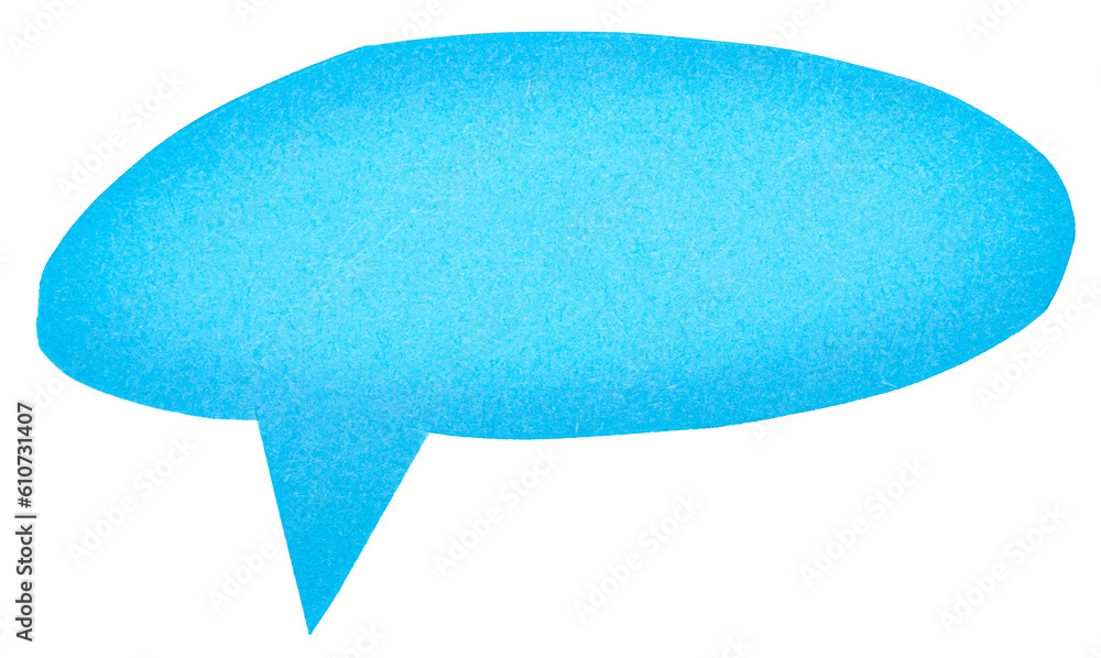 Poster blue blank cut out paper cardboard speech bubble of elliptical round shape with copy space for text 