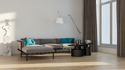 Large luxury modern bright interiors Living room mockup illustration 3D rendering computer digitally generated image