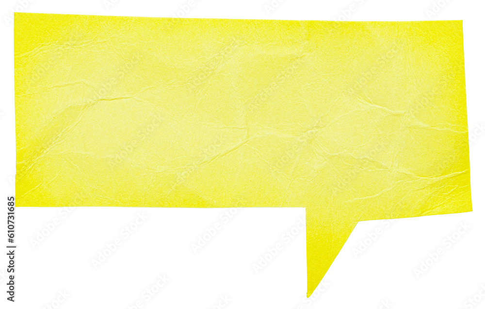 Poster yellow blank cut out paper cardboard speech bubble of rectangular shape with copy space for text on 
