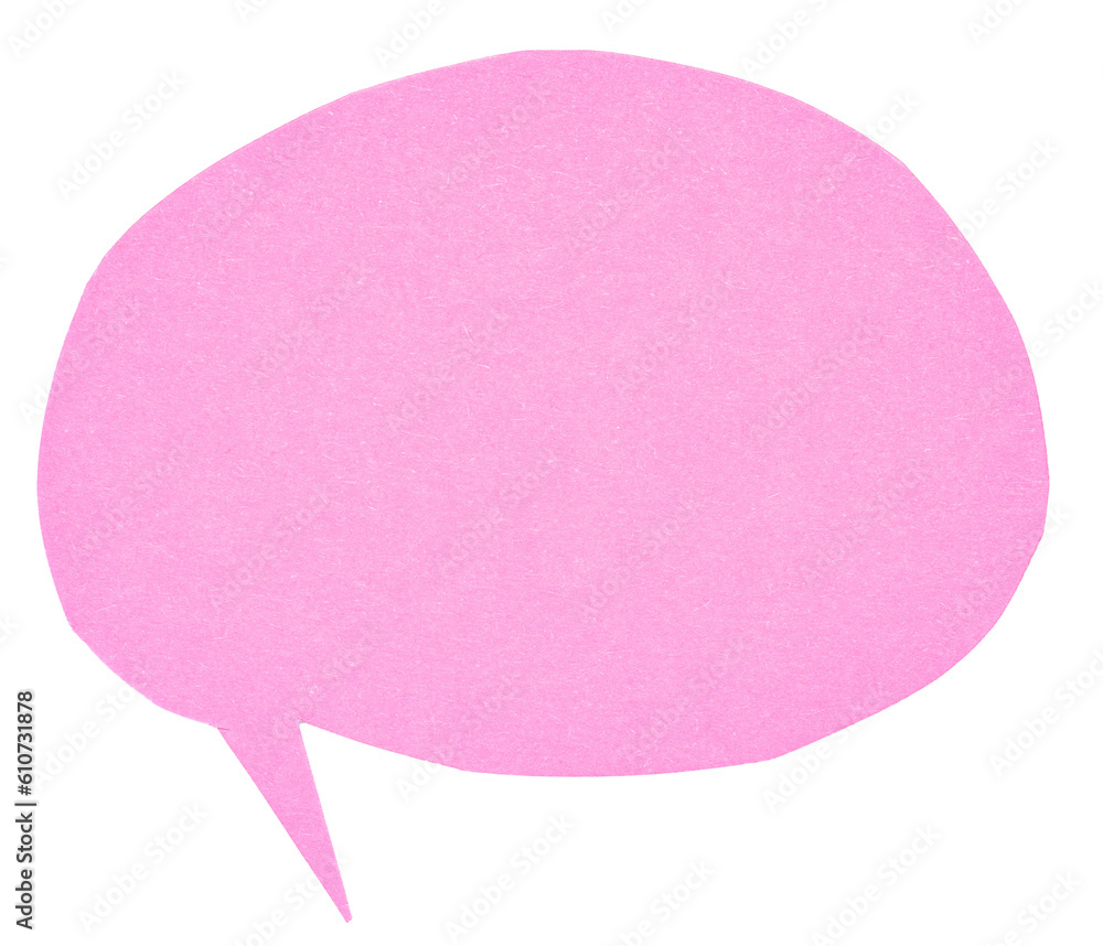 Poster pink blank cut out paper cardboard speech bubble of elliptical round shape with copy space for text 