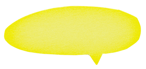 Yellow blank cut out paper cardboard speech bubble of elliptical round shape with copy space for text on transparent or white background
