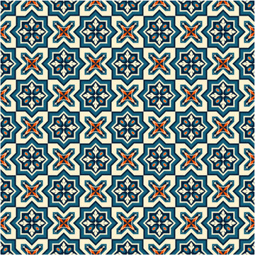 Portuguese tile pattern vector seamless with mosaic arabesque ornaments. Moroccan ceramic, lisbon azulejo, mexican talavera, italian sicily, spanish majolica, turkish, mediterranean texture design.