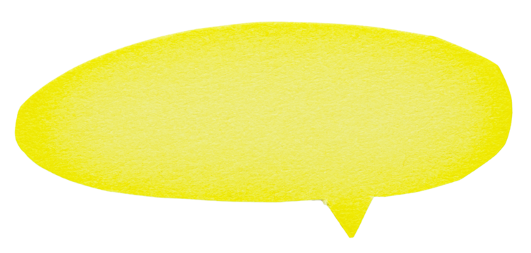 Yellow blank cut out paper cardboard speech bubble of elliptical round shape with copy space for text on transparent or white background
