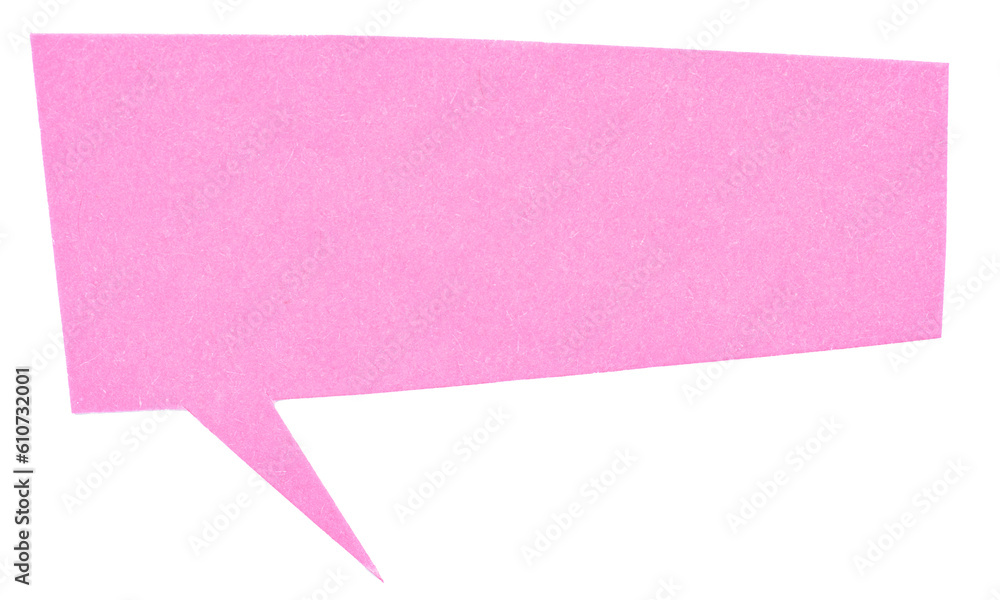 Poster pink blank cut out paper cardboard speech bubble of rectangular shape with copy space for text on tr