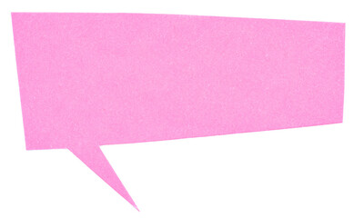 Pink blank cut out paper cardboard speech bubble of rectangular shape with copy space for text on...