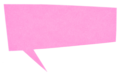 Pink blank cut out paper cardboard speech bubble of rectangular shape with copy space for text on transparent or white background
