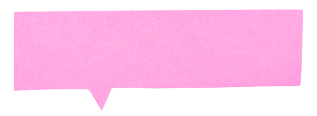 Pink blank cut out paper cardboard speech bubble of rectangular shape with copy space for text on transparent or white background
