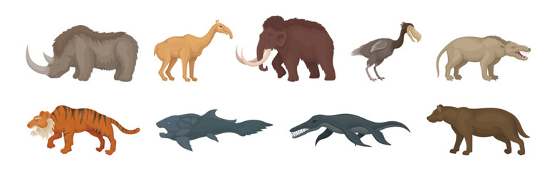 Different Extinct Prehistoric Animals and Beast Vector Set