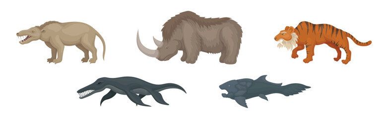 Different Extinct Prehistoric Animals and Beast Vector Set