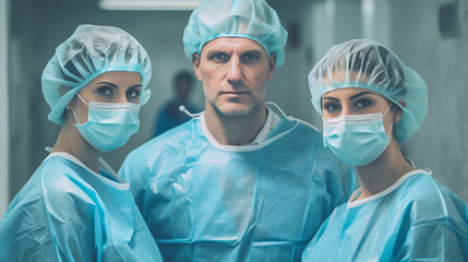 Professional surgeons looking into the camera.?reated with Generative AI technology.