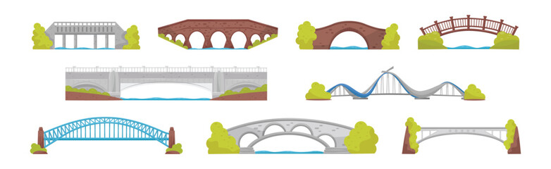 Different Bridge as Structure for Spanning Physical Obstacle Vector Set - obrazy, fototapety, plakaty