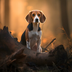 Experience the captivating charm of a regal Beagle, basking in the golden hues of a serene sunset. Discover the timeless beauty captured in this stunning wildlife portrait.