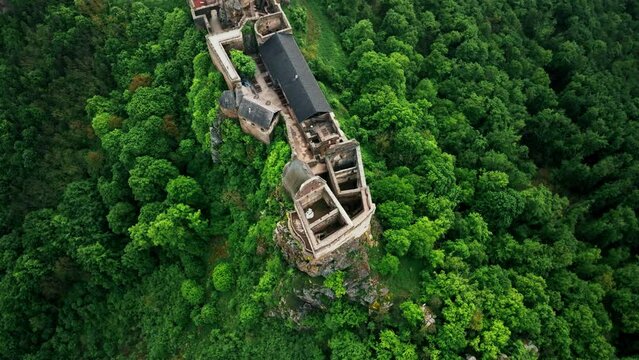Aerial view of Aggstein Castle - Austria Aggstein sits high above the Danube, with a fantastic view of the World Cultural Heritage site of Wachau.